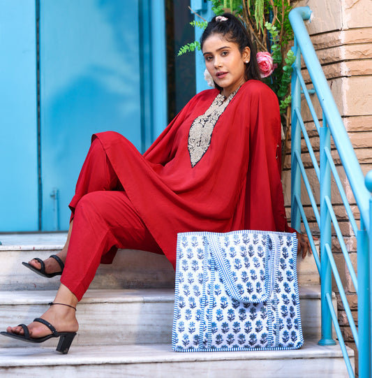 White and blue canvas tote