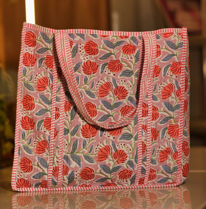 Bold red floral cotton Tote bag