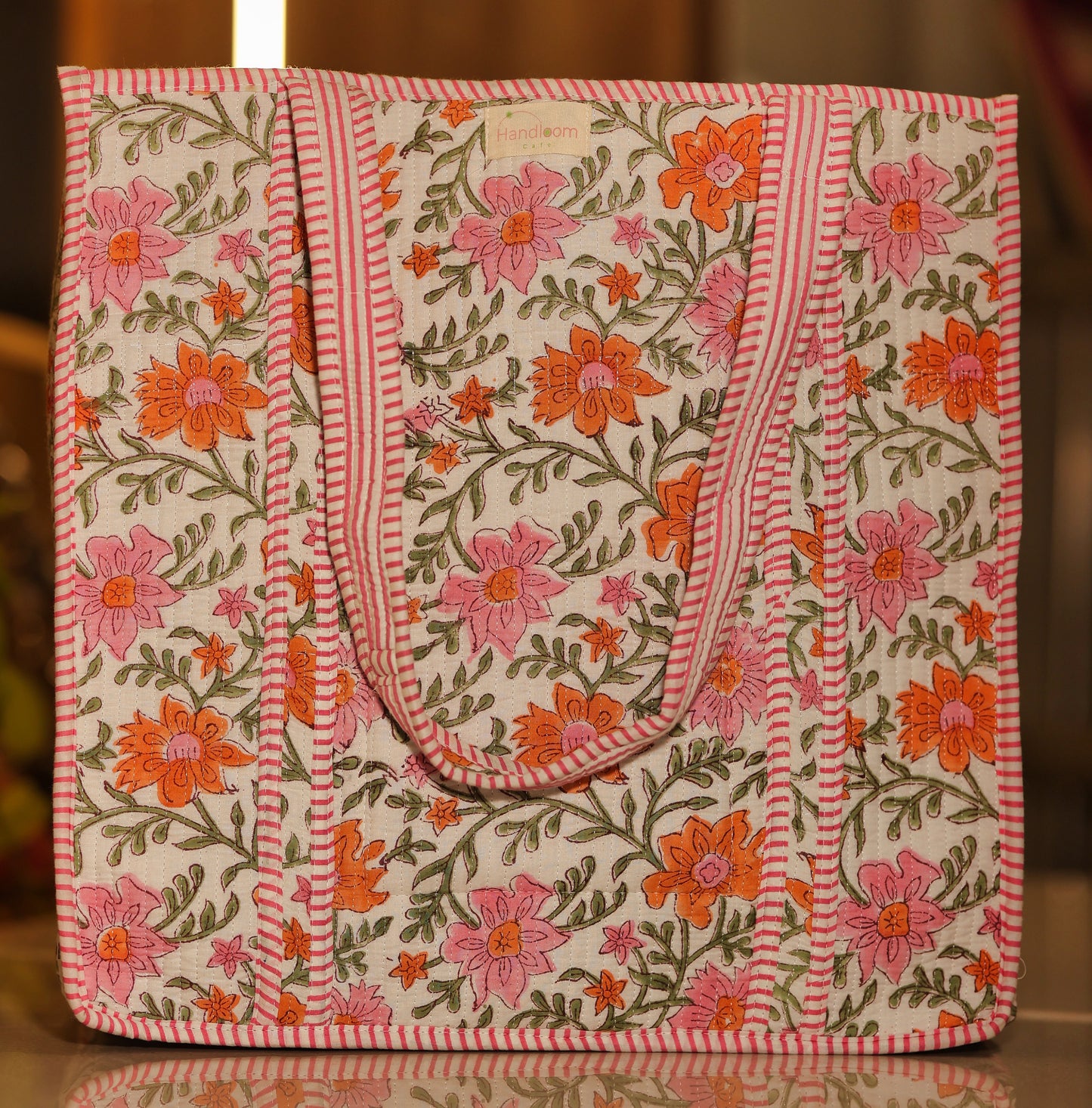 Orange and Pink Botanical Print Tote Bag