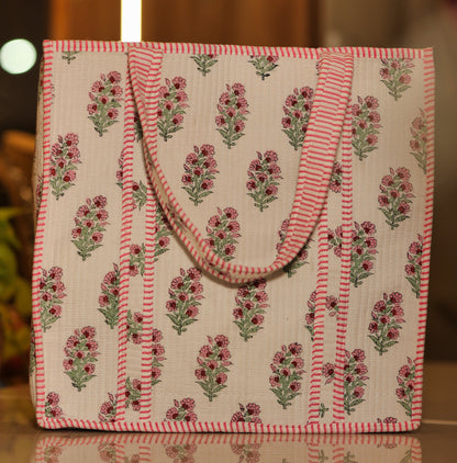 Boho-style block-printed carry bag